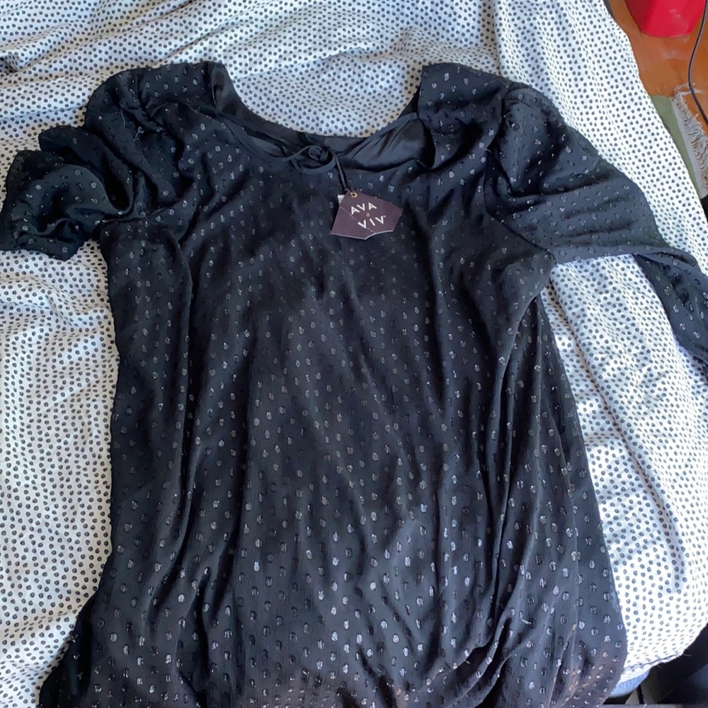 Black on black polka dot 3/4 sleeve dress